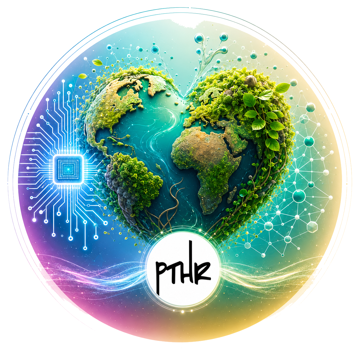 PTHR emblem — a world shaped as a heart, part living systems and part circuitry, for better business for a better world